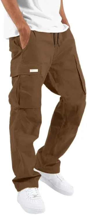 Mens Cargo Pants Casual Joggers Hiking Pants Loose Straight Athletic Workout Sweatpants with Pockets