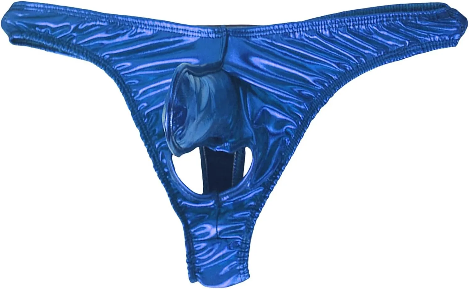 Men's Sexy Leather G String Thong Underwear Swimwear Low Rise T Back Briefs Bulge Pouch Underpants Hollow Mini Bikini (Blue,Medium)