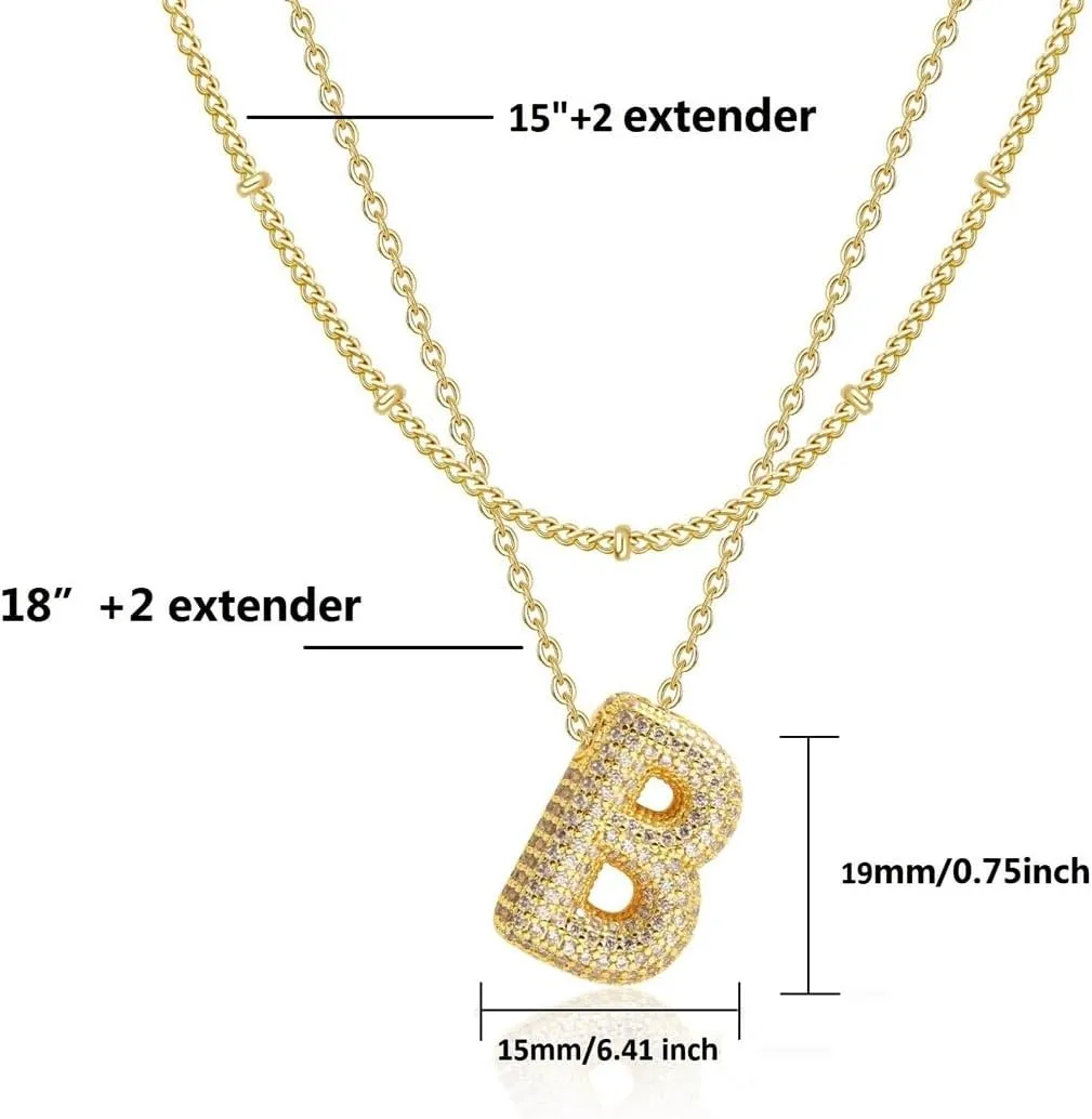 MINT COCOA A-Z Bubble Letter Necklace for Women, Dainty 14K Gold Cubic Zirconia Balloon Initial Necklaces Trendy Layered Puff Alphabet Pendant Necklaces for Women Gifts