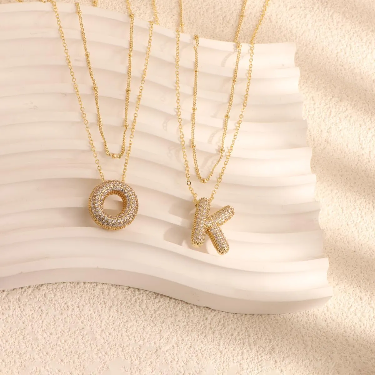 MINT COCOA A-Z Bubble Letter Necklace for Women, Dainty 14K Gold Cubic Zirconia Balloon Initial Necklaces Trendy Layered Puff Alphabet Pendant Necklaces for Women Gifts