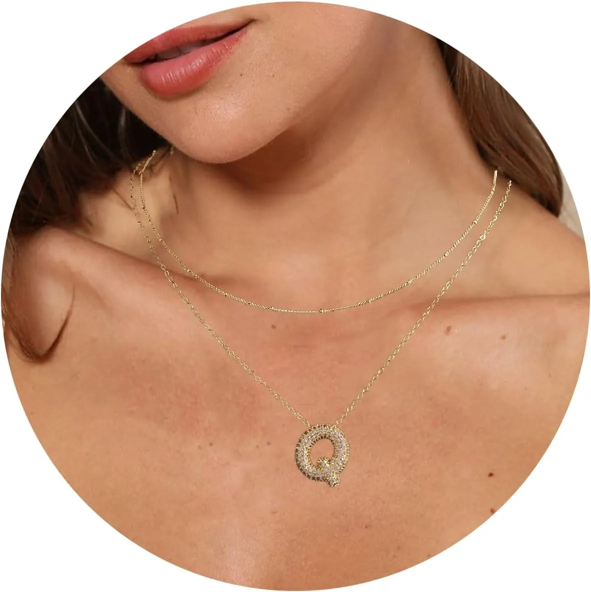 MINT COCOA A-Z Bubble Letter Necklace for Women, Dainty 14K Gold Cubic Zirconia Balloon Initial Necklaces Trendy Layered Puff Alphabet Pendant Necklaces for Women Gifts