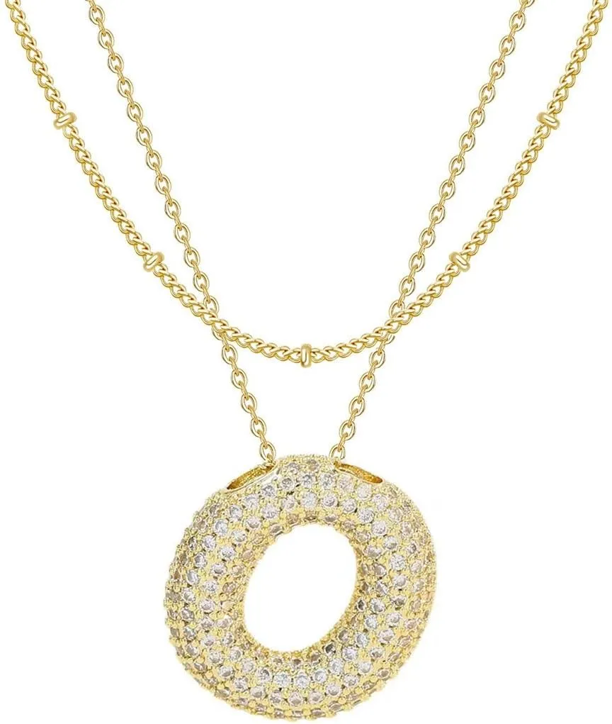 MINT COCOA A-Z Bubble Letter Necklace for Women, Dainty 14K Gold Cubic Zirconia Balloon Initial Necklaces Trendy Layered Puff Alphabet Pendant Necklaces for Women Gifts