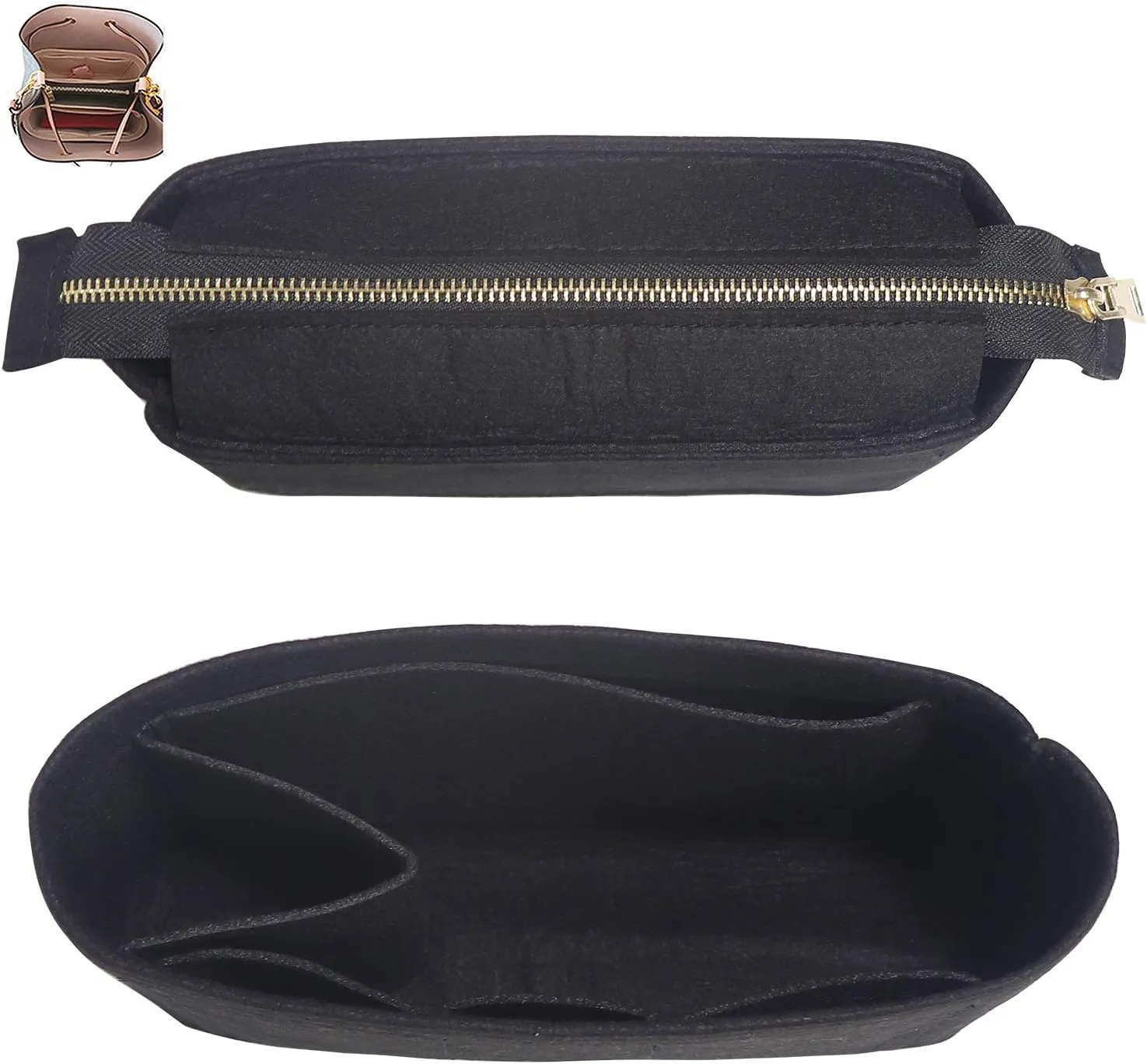 MISIXILE Bag Organizer, Bag Shaper Purse Insert Felt Organizer Fit in NeoNoe No and other Bucket Bags - black
