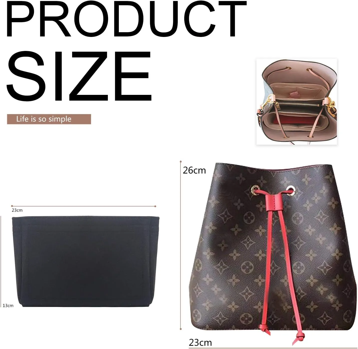 MISIXILE Bag Organizer, Bag Shaper Purse Insert Felt Organizer Fit in NeoNoe No and other Bucket Bags - black