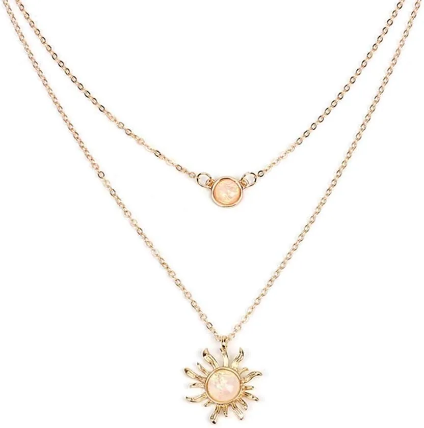 MJartoria Layered Choker Multi Chains Pendant Sun and Moon Charm Necklaces Jewelry Gifts for Women