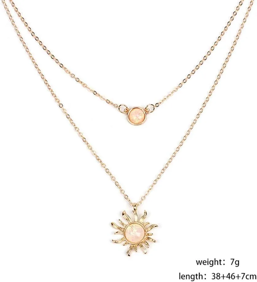 MJartoria Layered Choker Multi Chains Pendant Sun and Moon Charm Necklaces Jewelry Gifts for Women