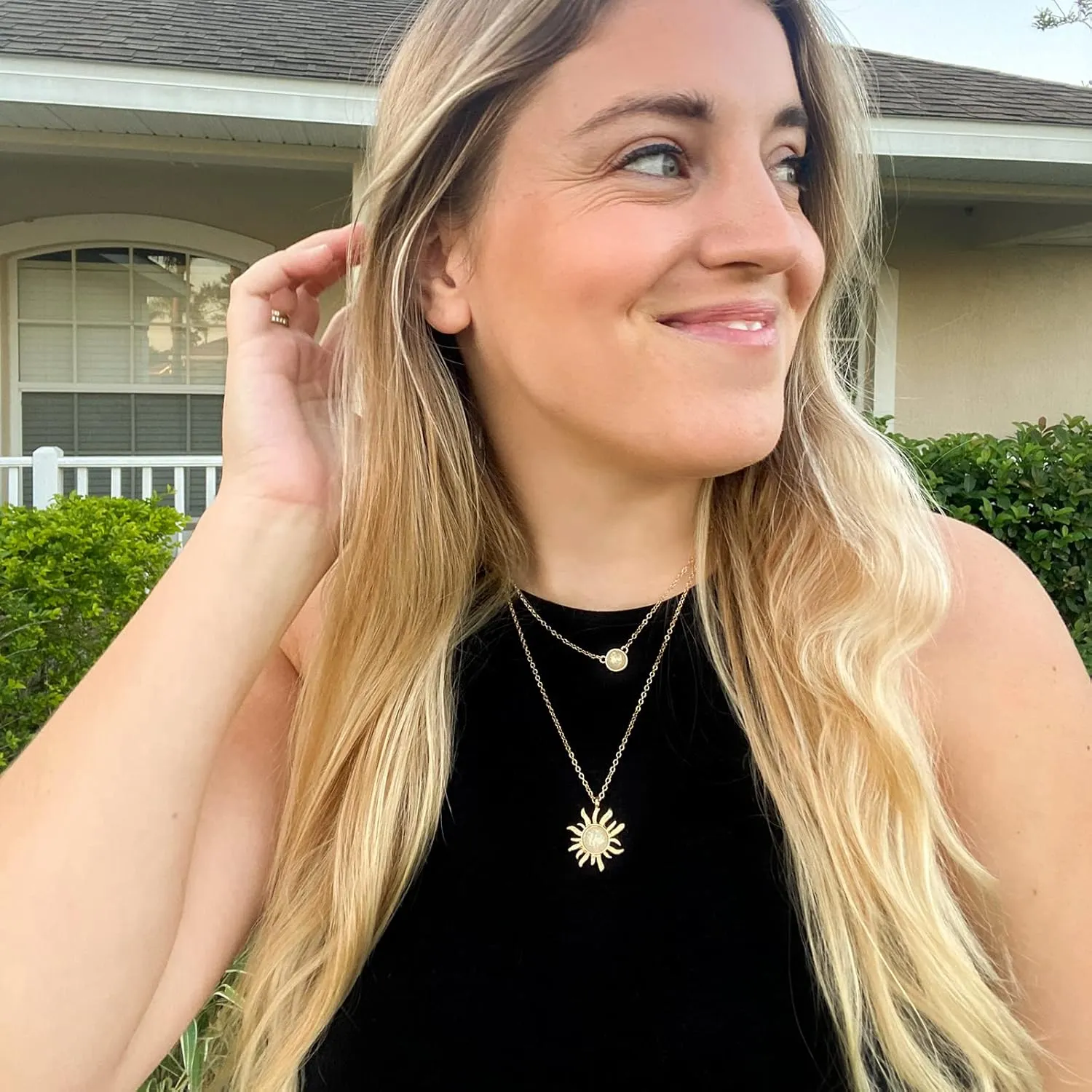 MJartoria Layered Choker Multi Chains Pendant Sun and Moon Charm Necklaces Jewelry Gifts for Women