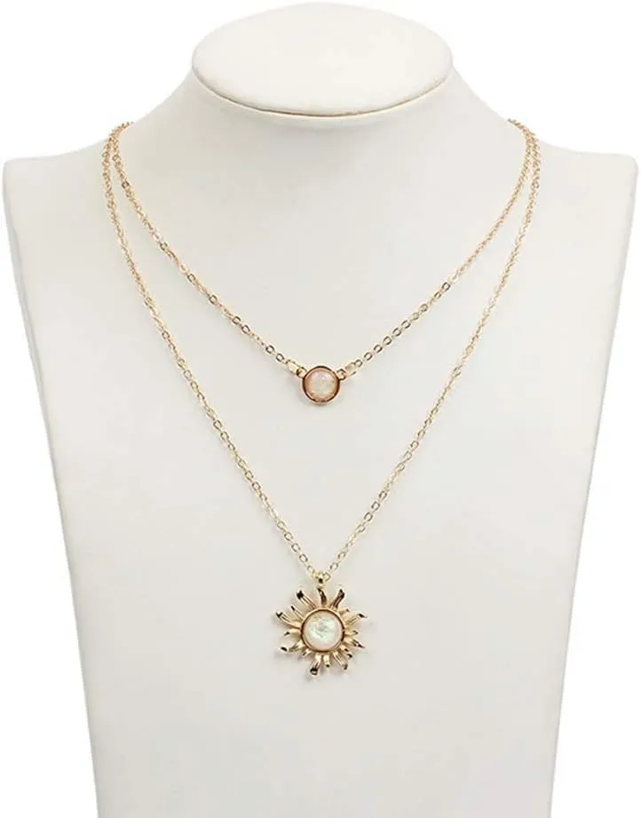MJartoria Layered Choker Multi Chains Pendant Sun and Moon Charm Necklaces Jewelry Gifts for Women