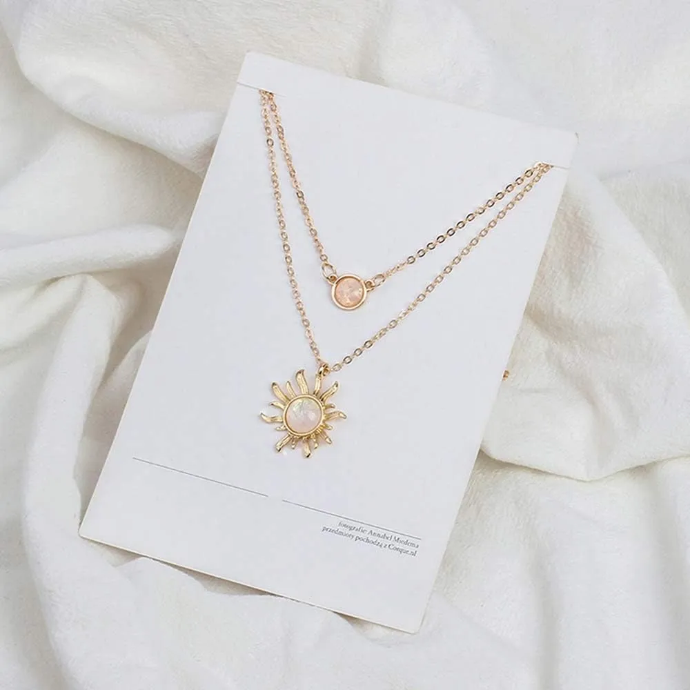 MJartoria Layered Choker Multi Chains Pendant Sun and Moon Charm Necklaces Jewelry Gifts for Women
