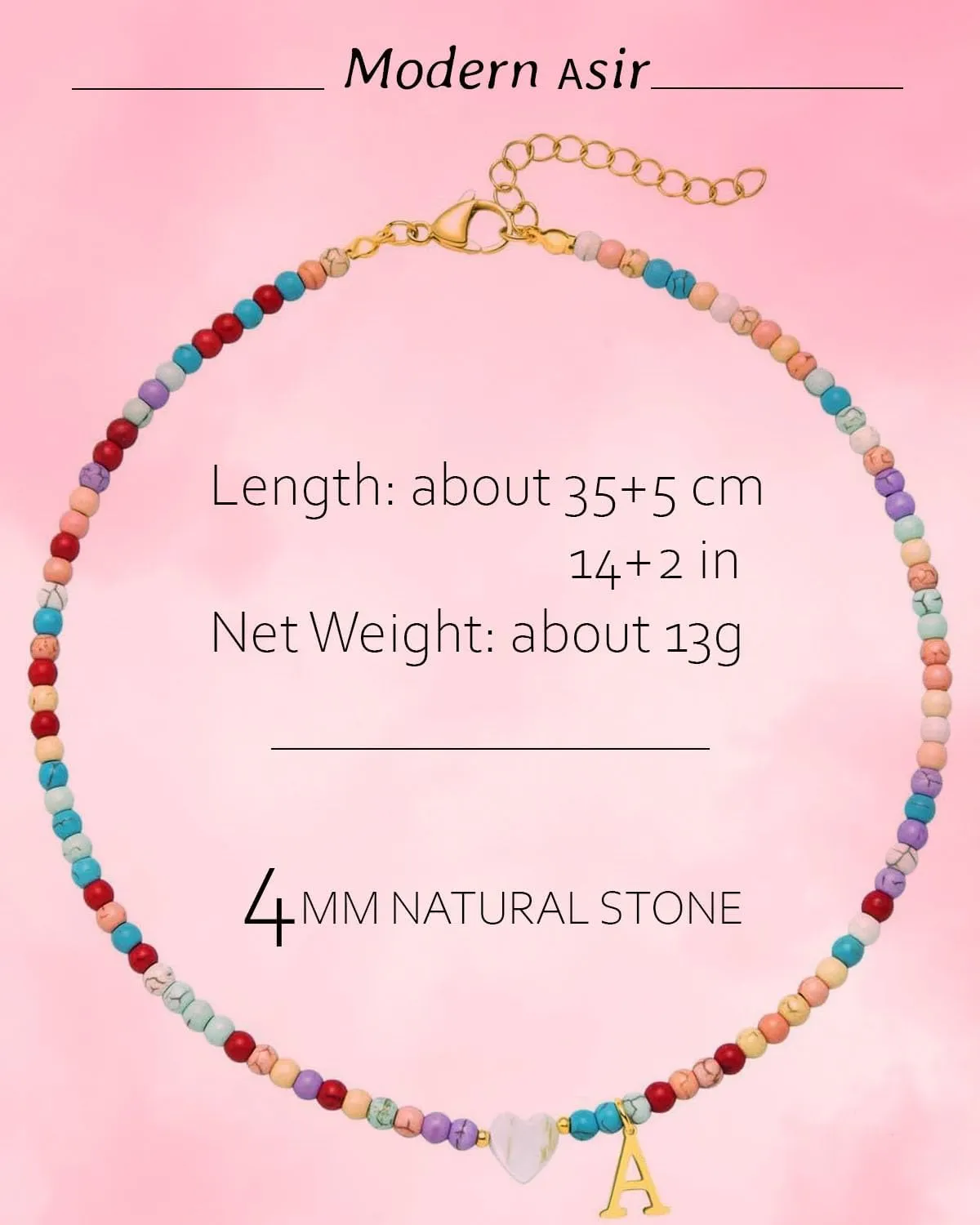 MODERN ASIR Colorful Initial Cute Necklaces for Girls - Trendy Beaded Choker Necklace for Women Teen Girl, Handmade Letter Choker Necklace Jewelry for Women Girls Gifts