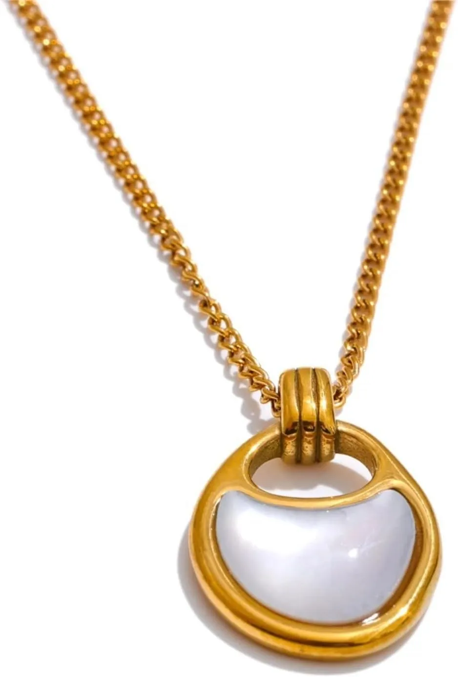 Natural Shell Geometric Pendant Necklace for Women Stainless Steel Daily Jewelry Waterproof