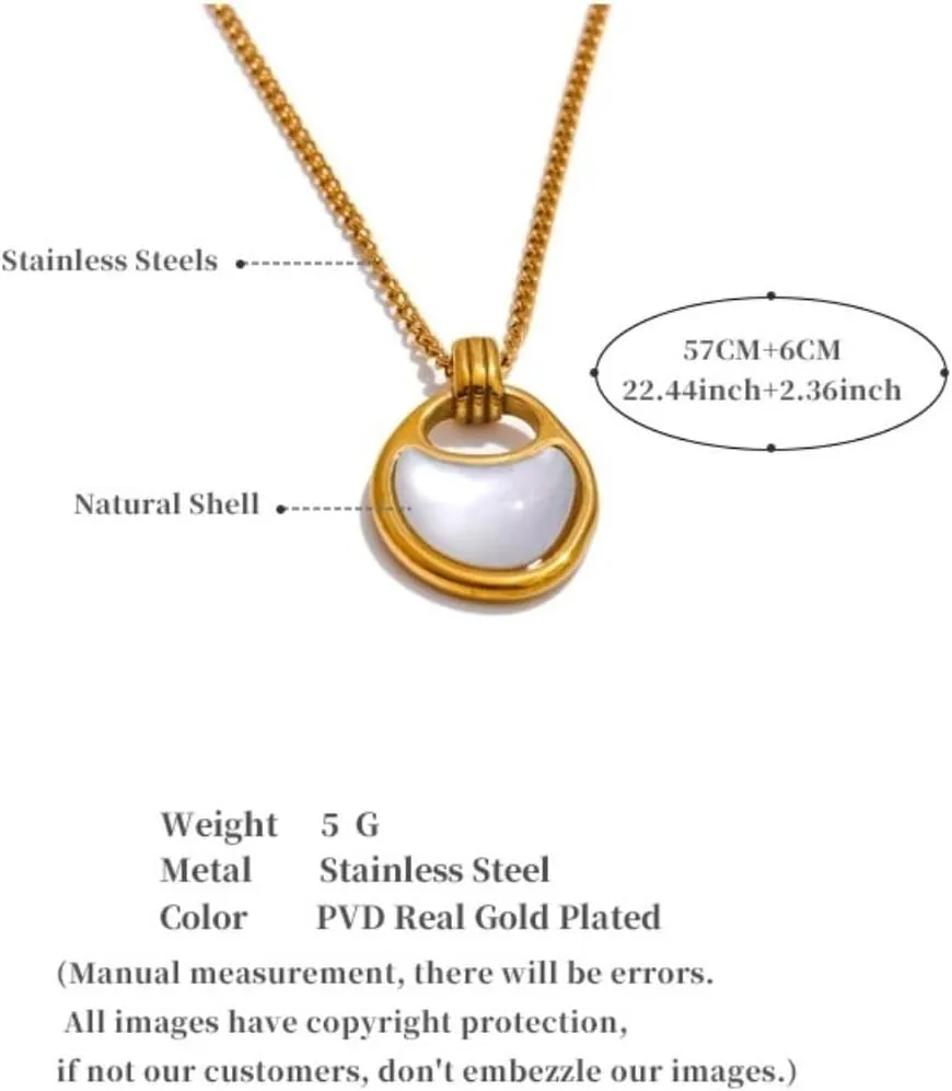 Natural Shell Geometric Pendant Necklace for Women Stainless Steel Daily Jewelry Waterproof