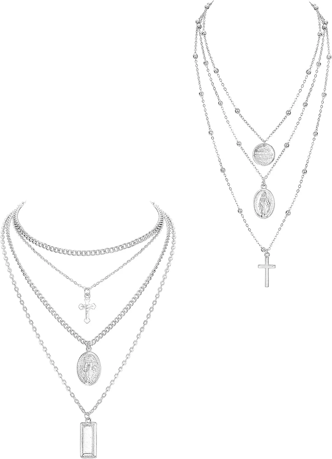 ORAZIO Cross Necklace,Layered Necklaces for Women,Dainty 14K Gold Silver Plated Cross Pendant,Crucifix Blessed Virgin Mary Pendant Necklace,Faith Religious Jewelry