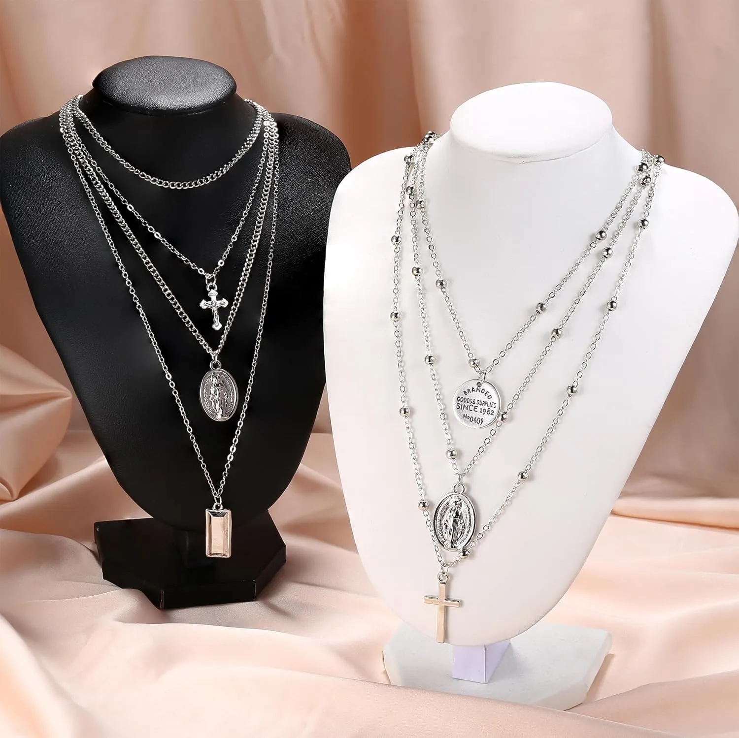 ORAZIO Cross Necklace,Layered Necklaces for Women,Dainty 14K Gold Silver Plated Cross Pendant,Crucifix Blessed Virgin Mary Pendant Necklace,Faith Religious Jewelry