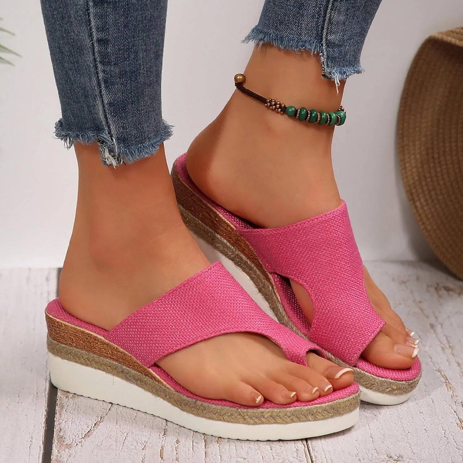 Orthopedic Platform Wedge Sandals for Women Summer Dressy 2025 Comfortable Open Toe Slip on Slides Beach Low Wedge Shoes
