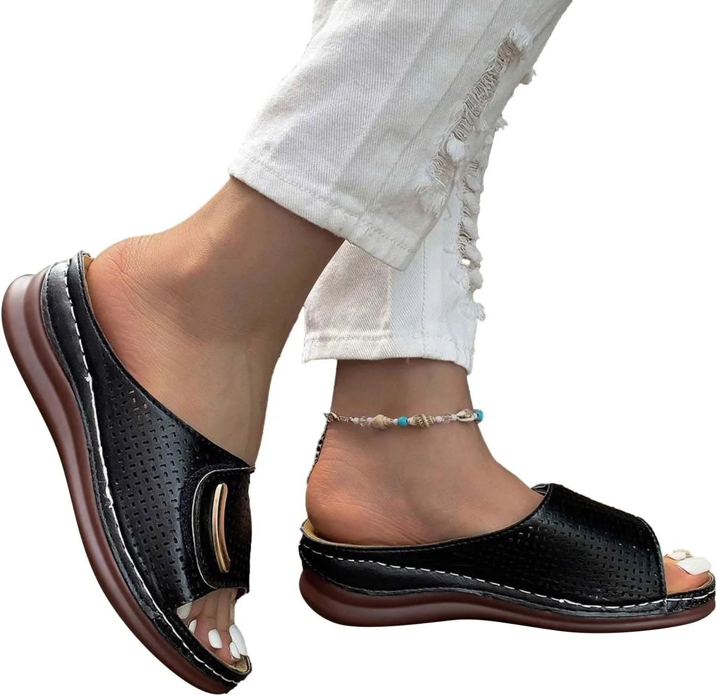 Orthopedic Sandals for Women Arch Support Open Toe Slip On Slippers Orthotic Slides Comfort Wear Orthowear Shoes Wide Width Soft Cushion Summer Walking Shoes 2025 Trendy