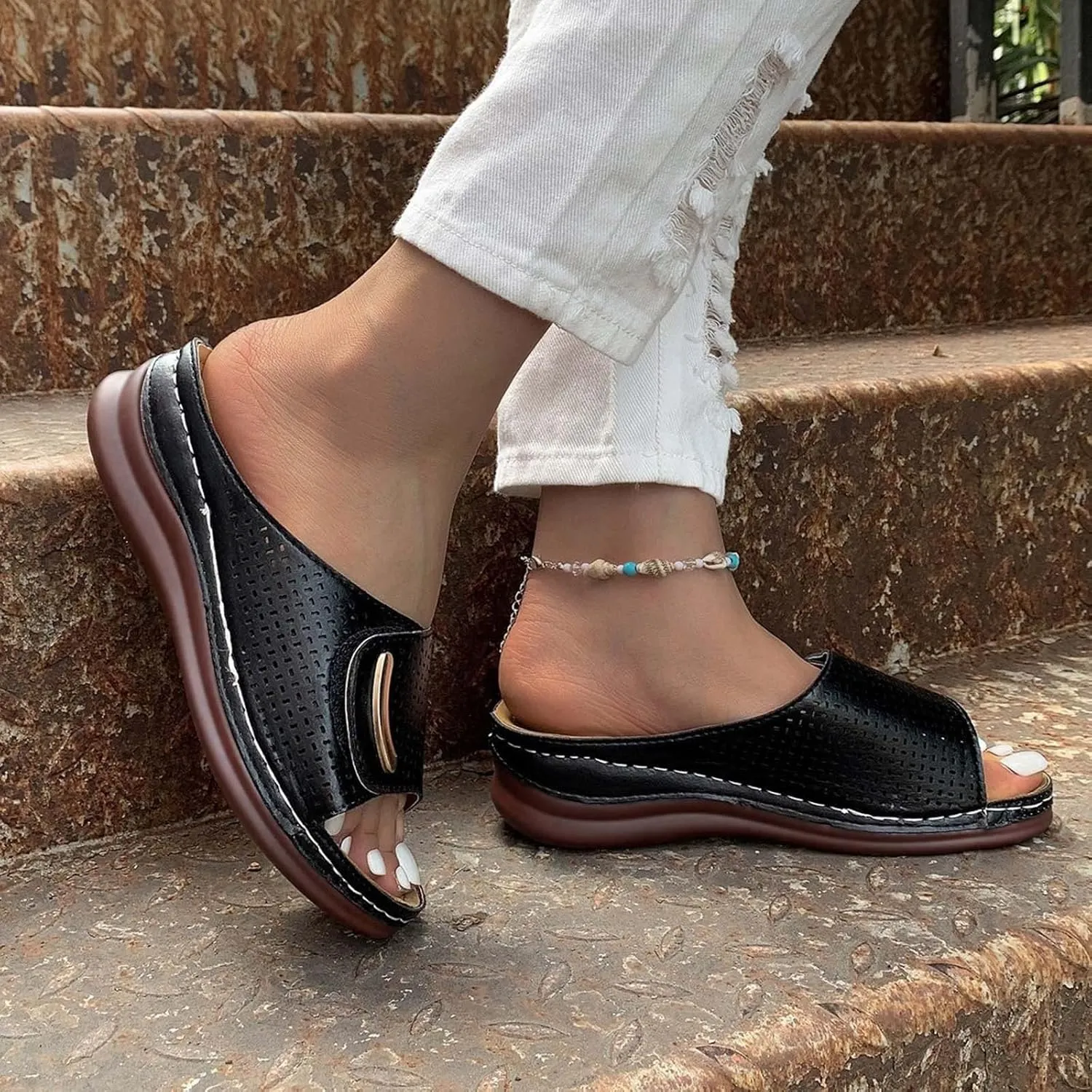 Orthopedic Sandals for Women Arch Support Open Toe Slip On Slippers Orthotic Slides Comfort Wear Orthowear Shoes Wide Width Soft Cushion Summer Walking Shoes 2025 Trendy