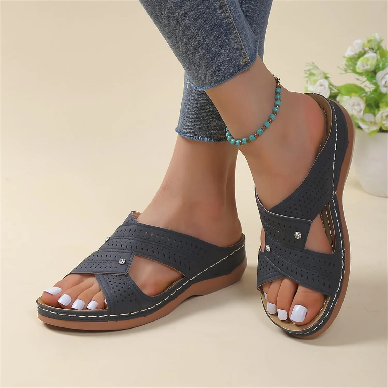 Orthotic Slippers for Plantar Fasciitis Open Toe Comfort Sandals with Arch Support Dressy Casual Summer Shoes Wide Width Wedge Sandals Comfortable Beach Shoes Ladies Outdoor Slippers 2025 Fashion
