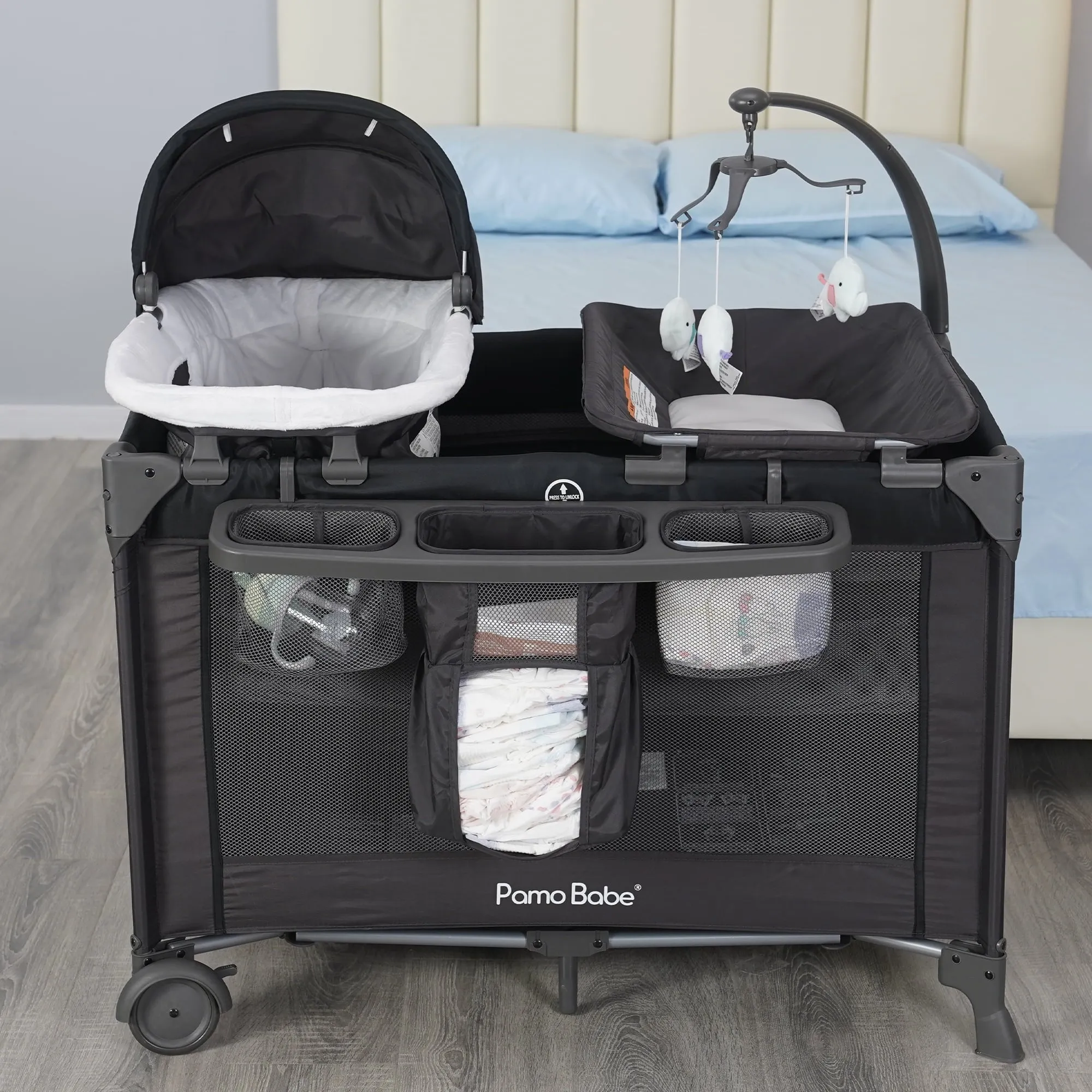 Pamo Babe Unisex Nursery Center Baby Playard with Bassinet & Changing Table, 0-36 Months