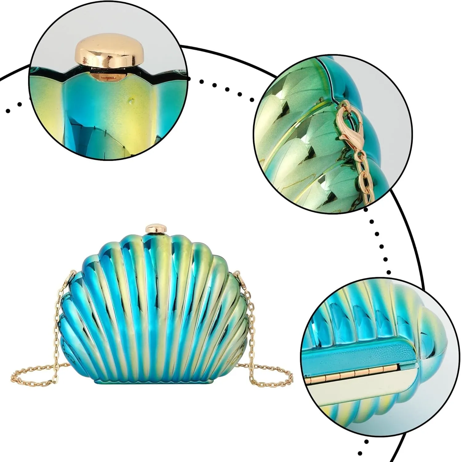 Pearl Chain Crossbody Pu Leather Mermaid Shoulder Glitter Seashell Evening Clutch Purse