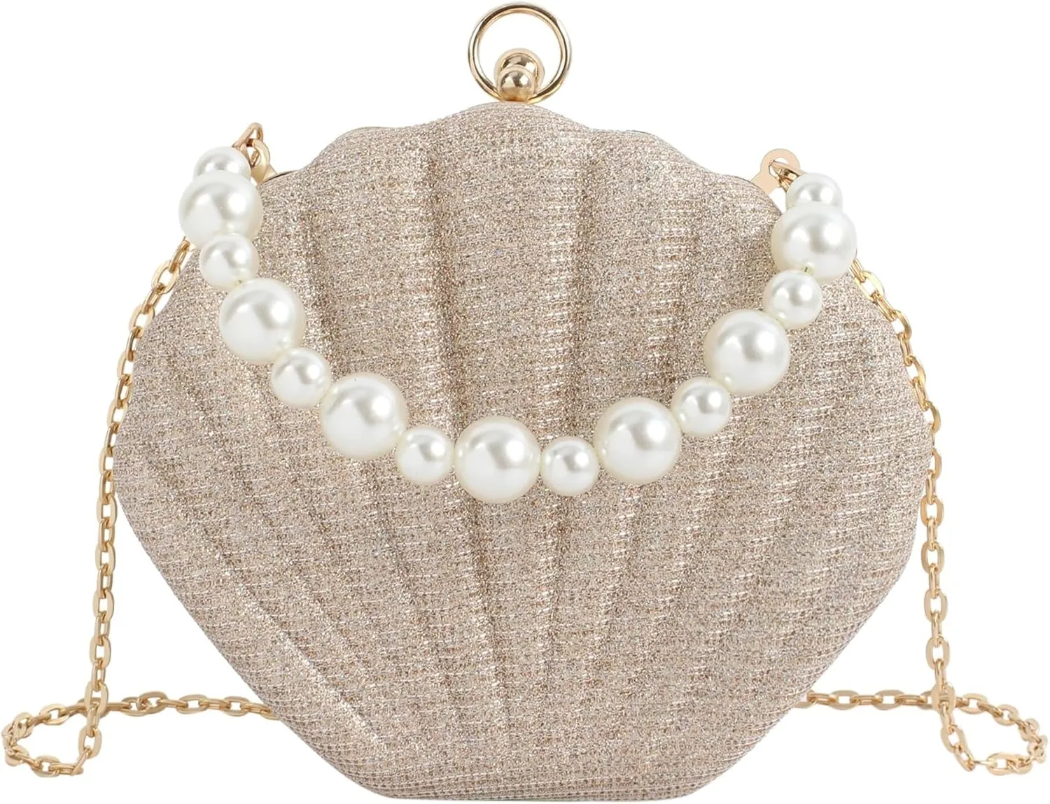 Pearl Chain Crossbody Pu Leather Mermaid Shoulder Glitter Seashell Evening Clutch Purse