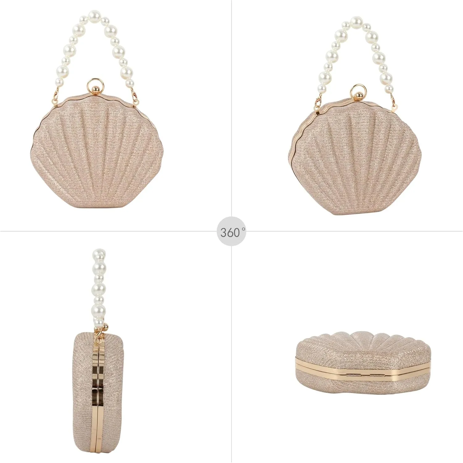 Pearl Chain Crossbody Pu Leather Mermaid Shoulder Glitter Seashell Evening Clutch Purse