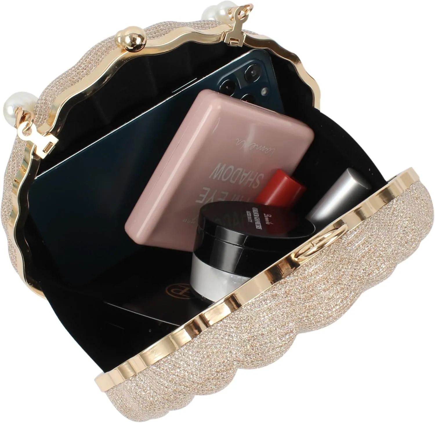 Pearl Chain Crossbody Pu Leather Mermaid Shoulder Glitter Seashell Evening Clutch Purse