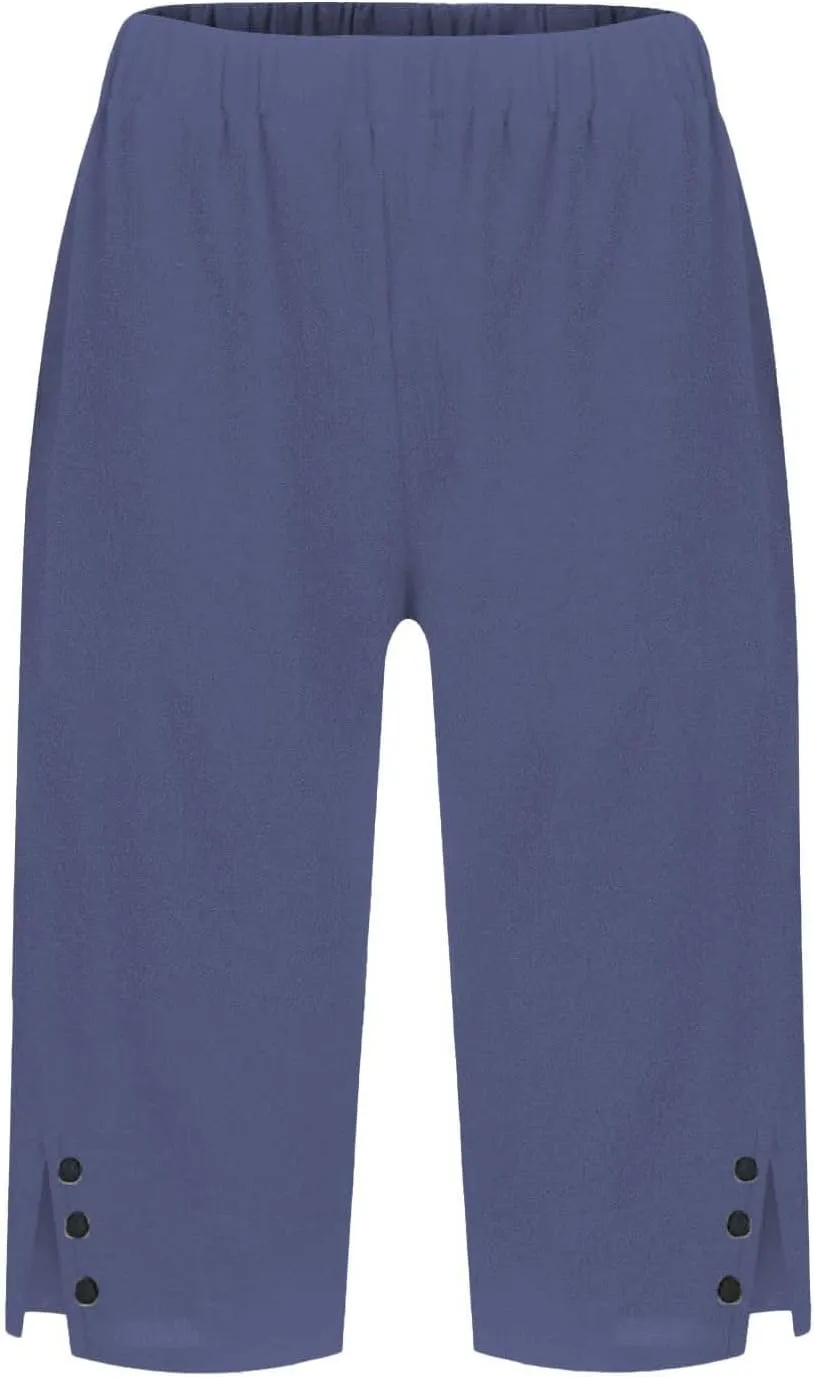 Pedal Pushers for Women Lightweight and Thin Summer Bermuda Shorts Baggy Casual Summer Capri Shorts with Pockets