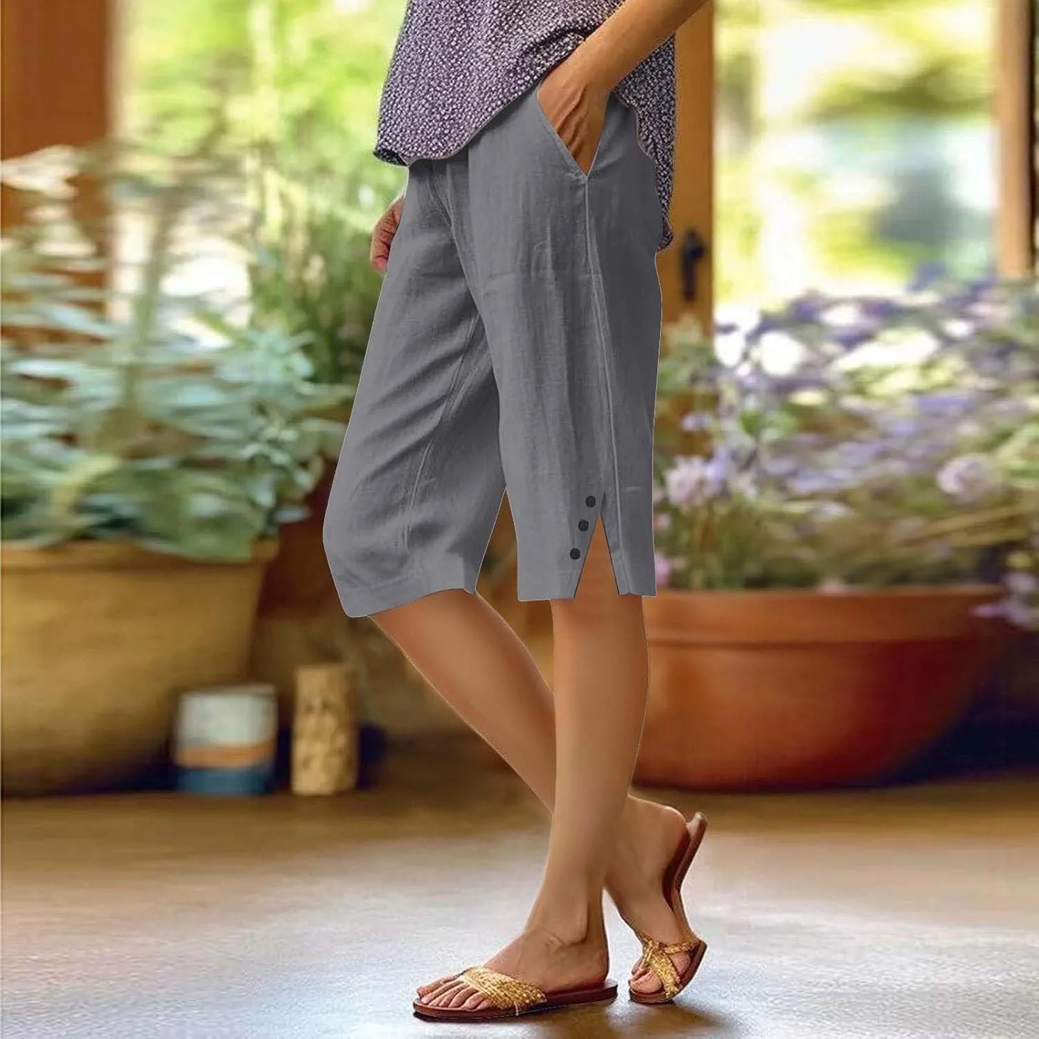 Pedal Pushers for Women Lightweight and Thin Summer Bermuda Shorts Baggy Casual Summer Capri Shorts with Pockets