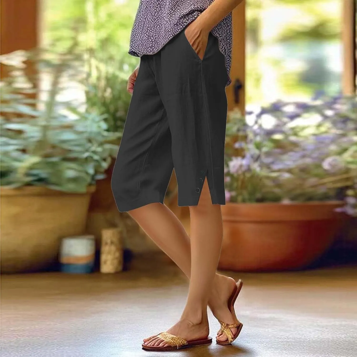 Pedal Pushers for Women Lightweight and Thin Summer Bermuda Shorts Baggy Casual Summer Capri Shorts with Pockets
