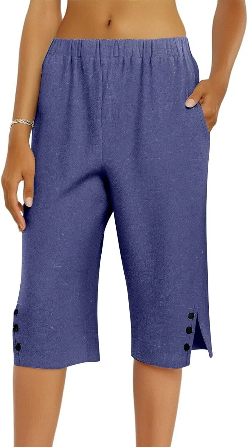 Pedal Pushers for Women Lightweight and Thin Summer Bermuda Shorts Baggy Casual Summer Capri Shorts with Pockets