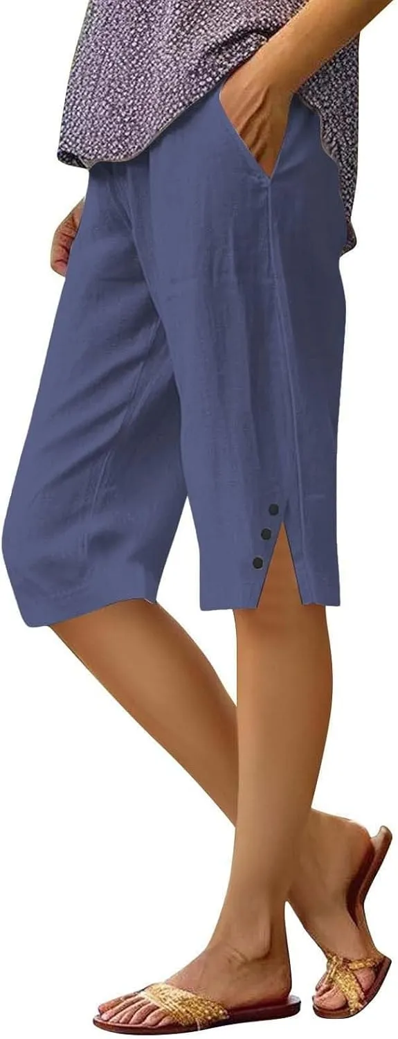 Pedal Pushers for Women Lightweight and Thin Summer Bermuda Shorts Baggy Casual Summer Capri Shorts with Pockets