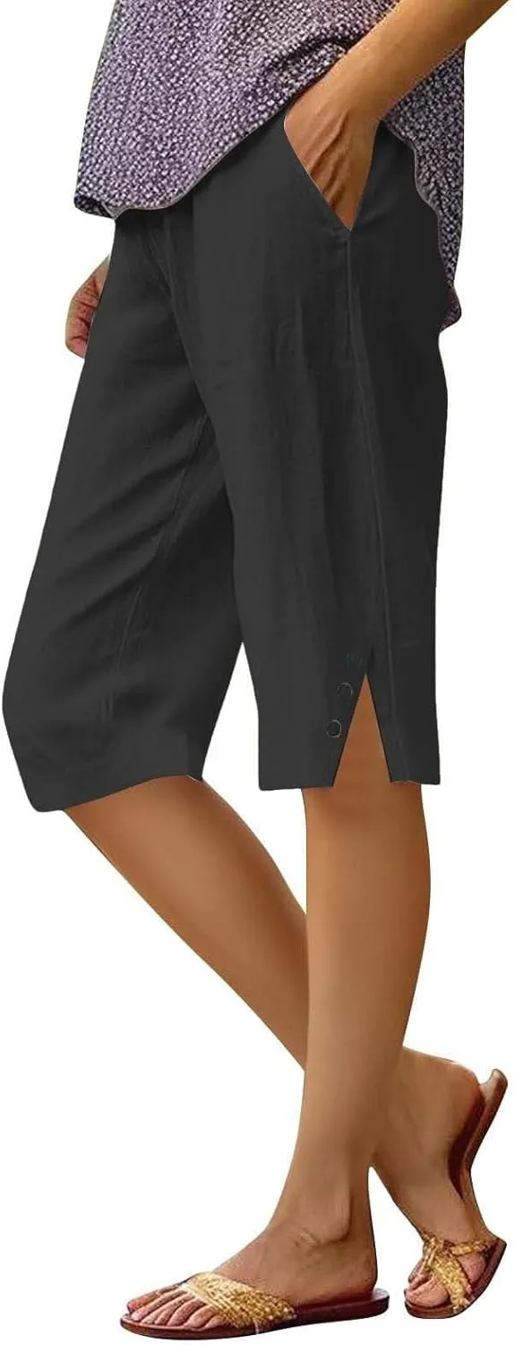 Pedal Pushers for Women Lightweight and Thin Summer Bermuda Shorts Baggy Casual Summer Capri Shorts with Pockets