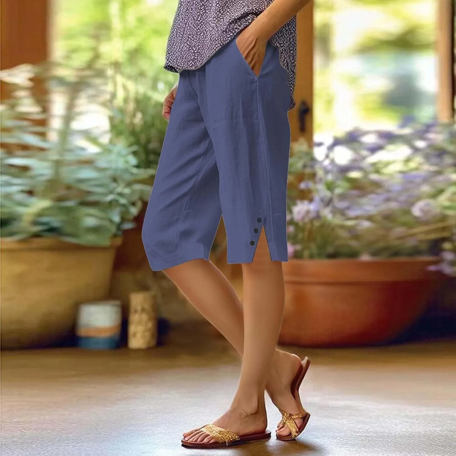 Pedal Pushers for Women Lightweight and Thin Summer Bermuda Shorts Baggy Casual Summer Capri Shorts with Pockets