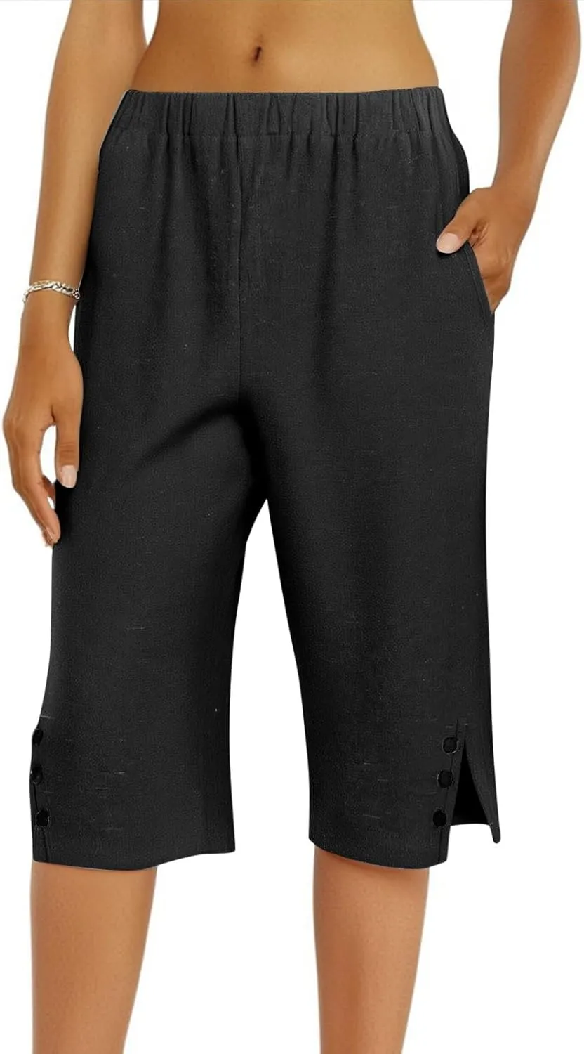 Pedal Pushers for Women Lightweight and Thin Summer Bermuda Shorts Baggy Casual Summer Capri Shorts with Pockets