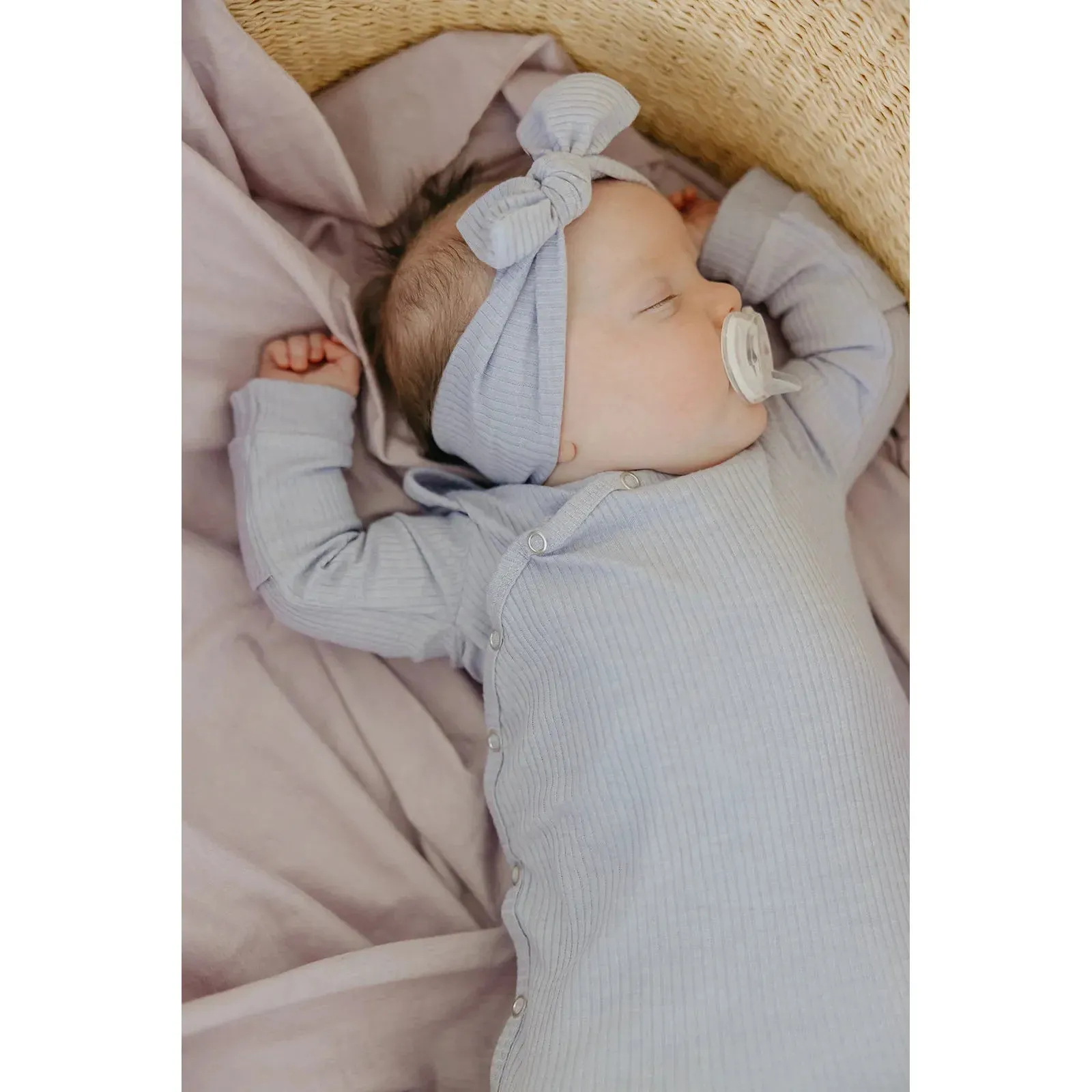 Periwinkle Rib Knit Knotted Gown