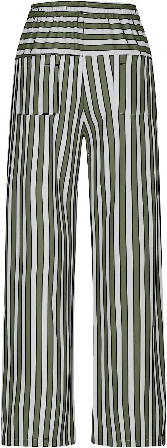Pin Stripe Pants Women Baggy High Waisted Wide Leg Palazzo Pants Casual Drawstring Lounge Trousers with Pockets