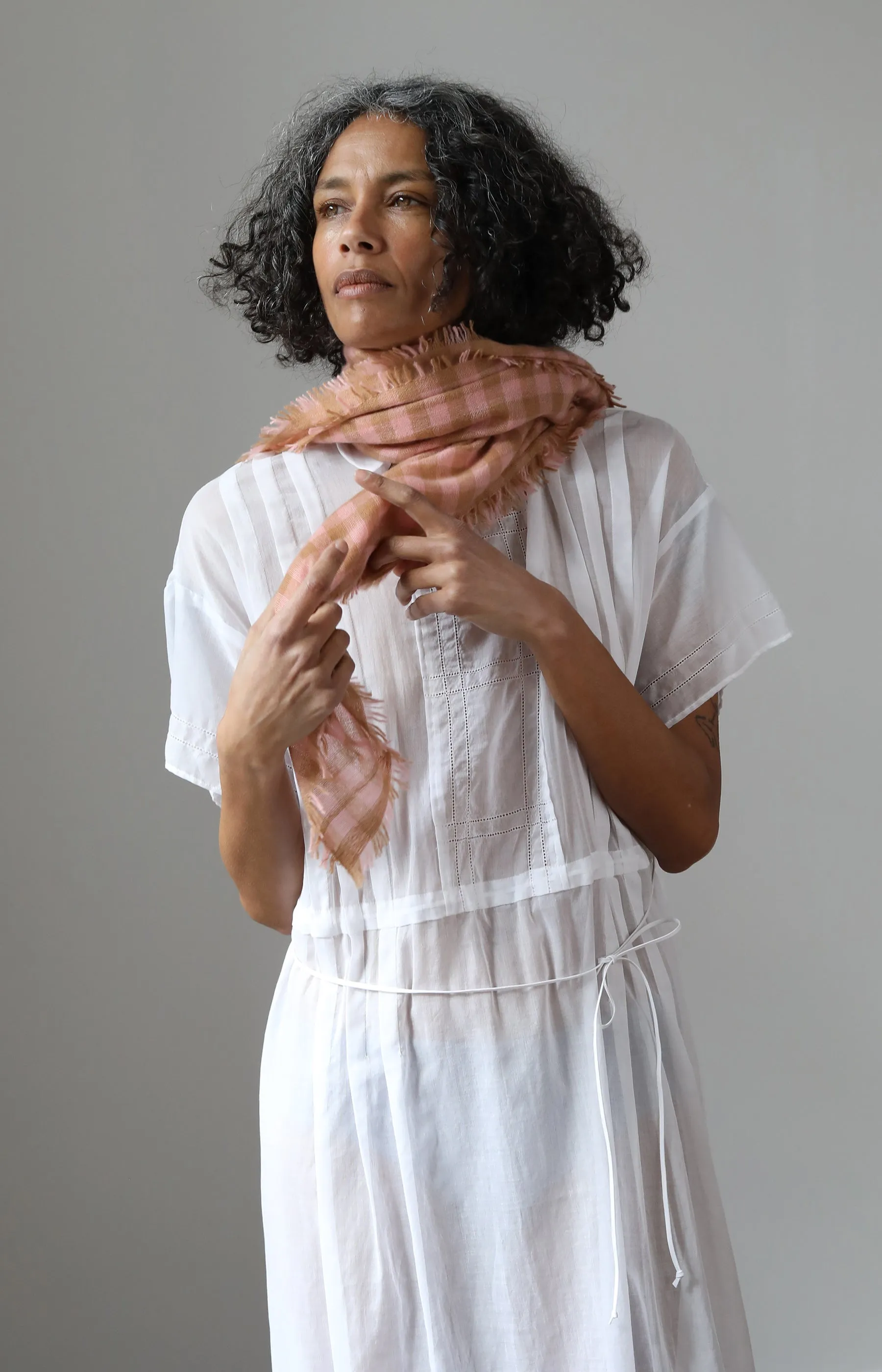 Pink & Camel Check Cashmere Scarf