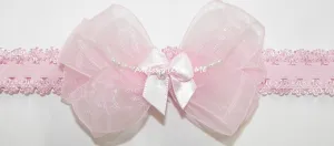 Pink Organza Pearl Bow Lace Headband