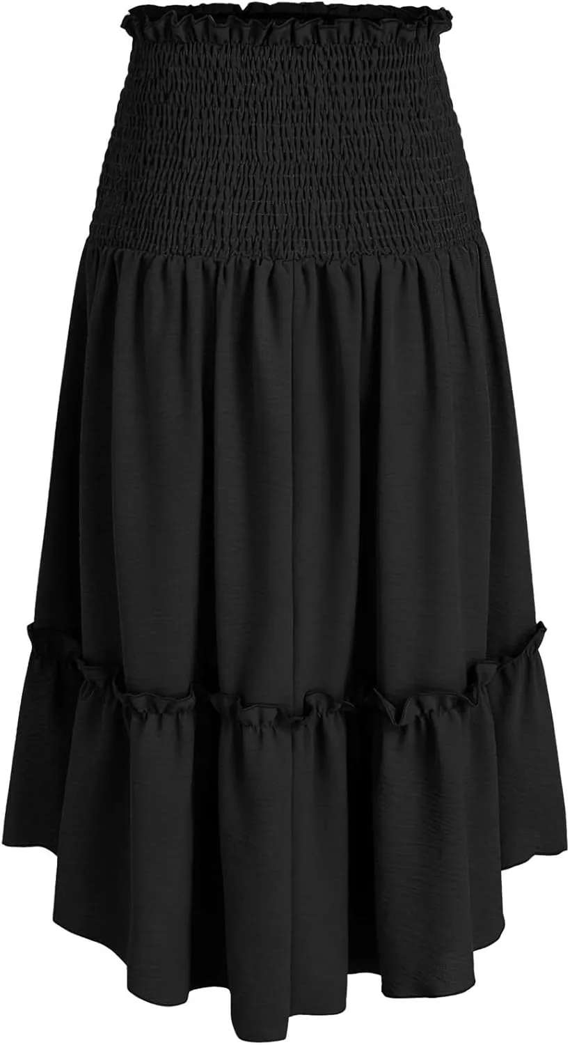 Pleated Skirts for Women Elegant High Waist a Line Skirt Fall Winter Casual Loose Fit Midi Skirt Trendy Long Skirt