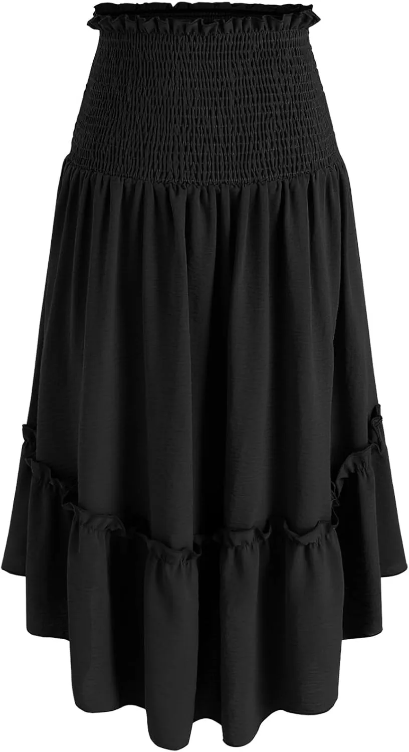Pleated Skirts for Women Elegant High Waist a Line Skirt Fall Winter Casual Loose Fit Midi Skirt Trendy Long Skirt