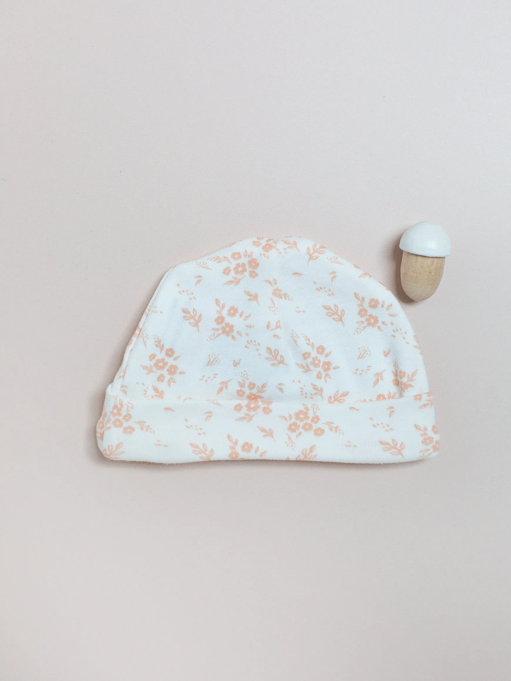 Premature Baby Hat, Apricot Floral, Premium 100% Organic Cotton