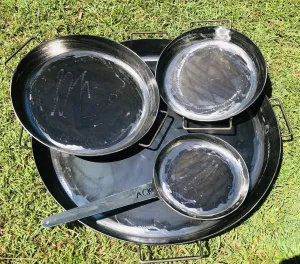 Quad Pan Set. Skillet, Baby Pan, BBQ Pan & Big BBQ Pan