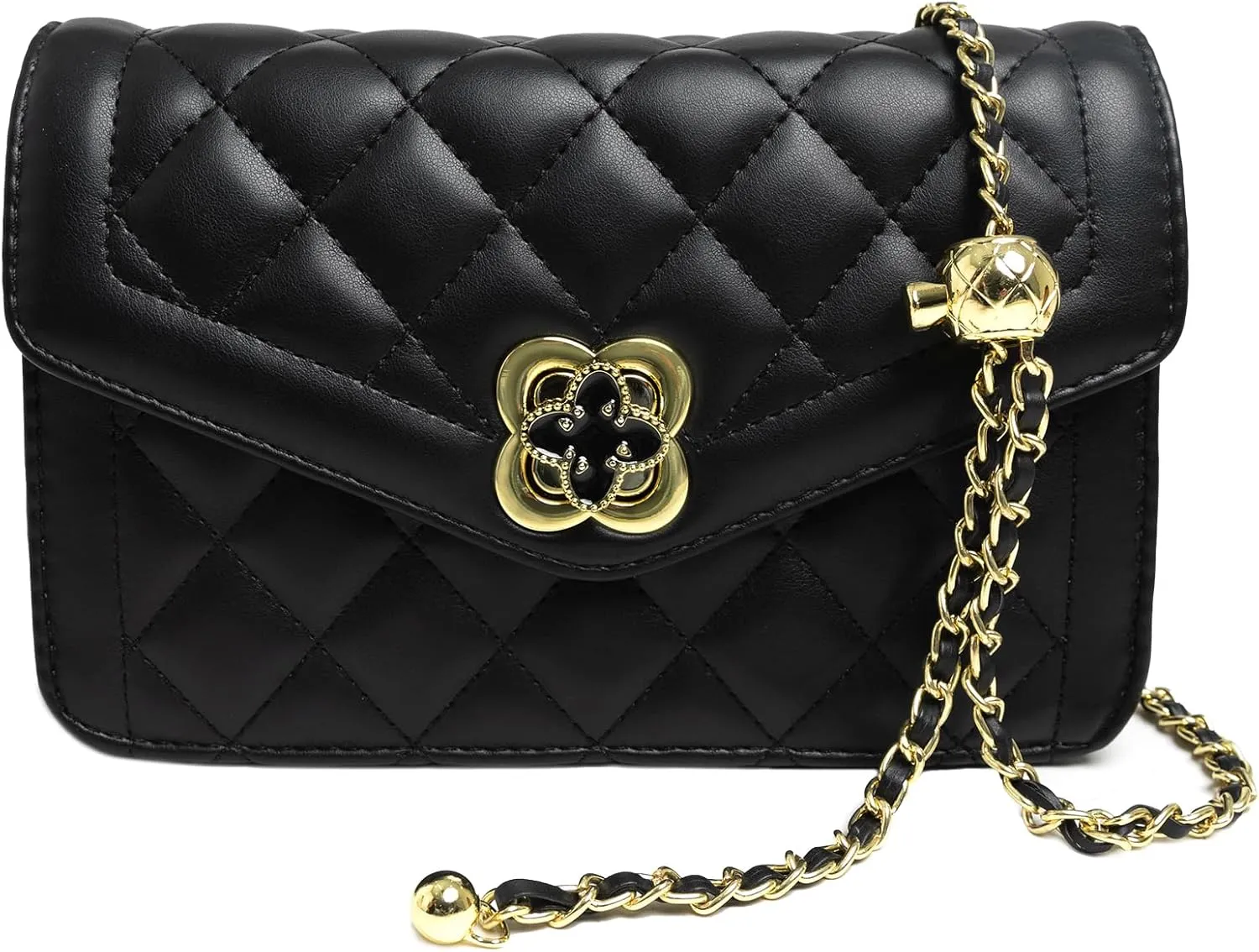 Quilted Leather Crossbody Bags for Women Trendy Ladies Shoulder Purse Satchel HandBag with Chain Strap