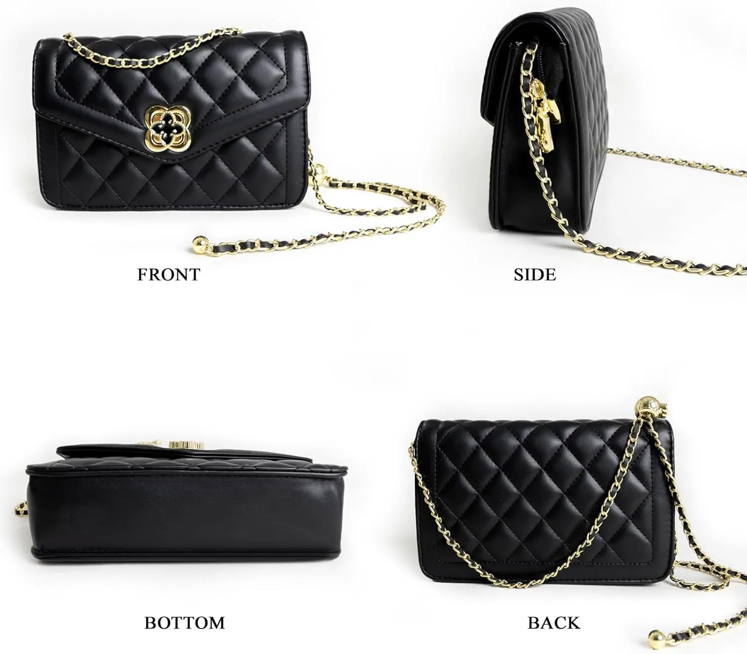 Quilted Leather Crossbody Bags for Women Trendy Ladies Shoulder Purse Satchel HandBag with Chain Strap