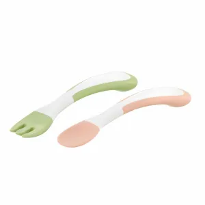Richell - T.L.I Stage 2 Soft Easy Grip Baby Self Feeding Spoon and Fork Set