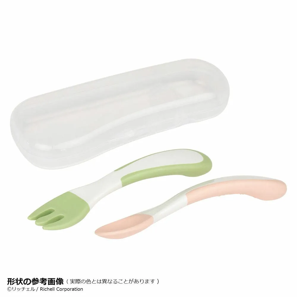 Richell - T.L.I Stage 2 Soft Easy Grip Baby Self Feeding Spoon and Fork Set