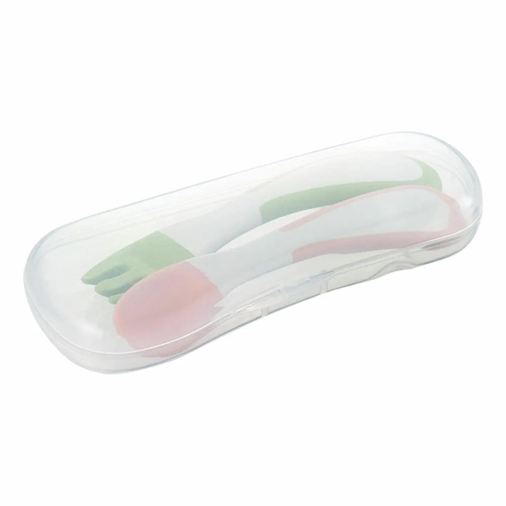 Richell - T.L.I Stage 2 Soft Easy Grip Baby Self Feeding Spoon and Fork Set