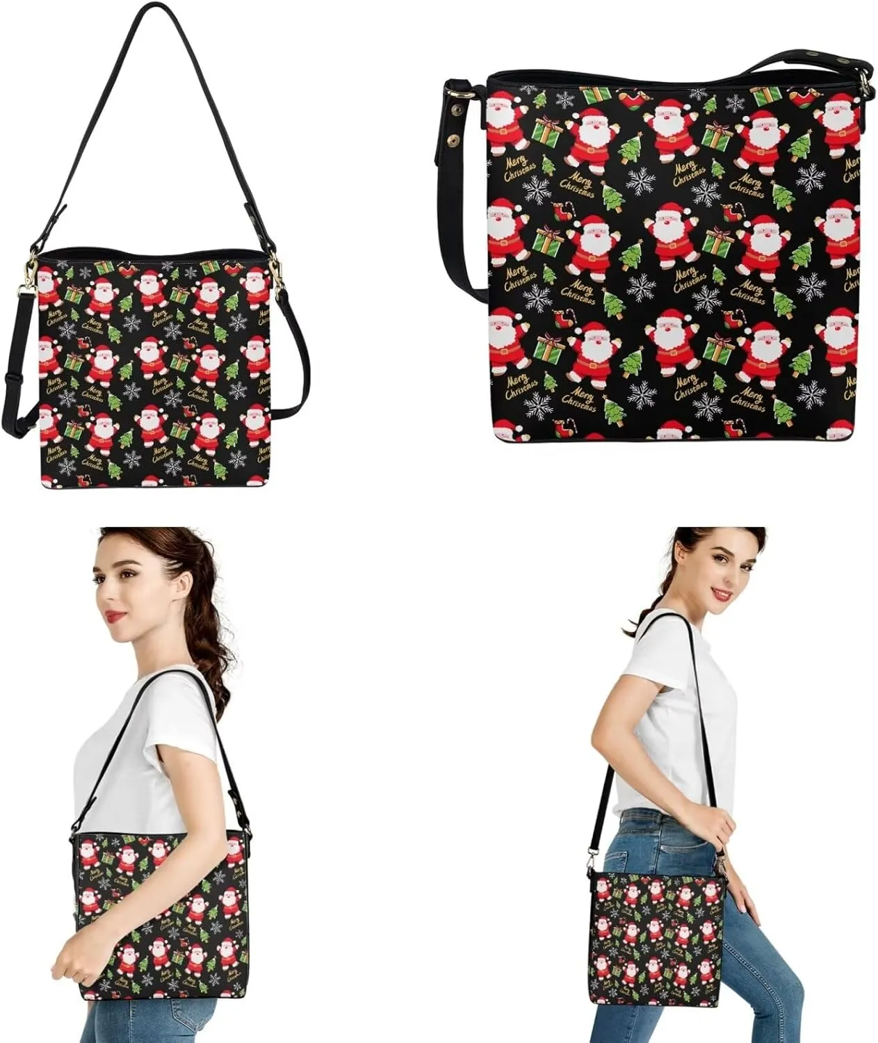 Rnyleeg Crossbody Bag for Women Leather Hobo Handbag with Pocket Bucket Bag with 2 pcs Adjustable Strap Matching Car Key Case