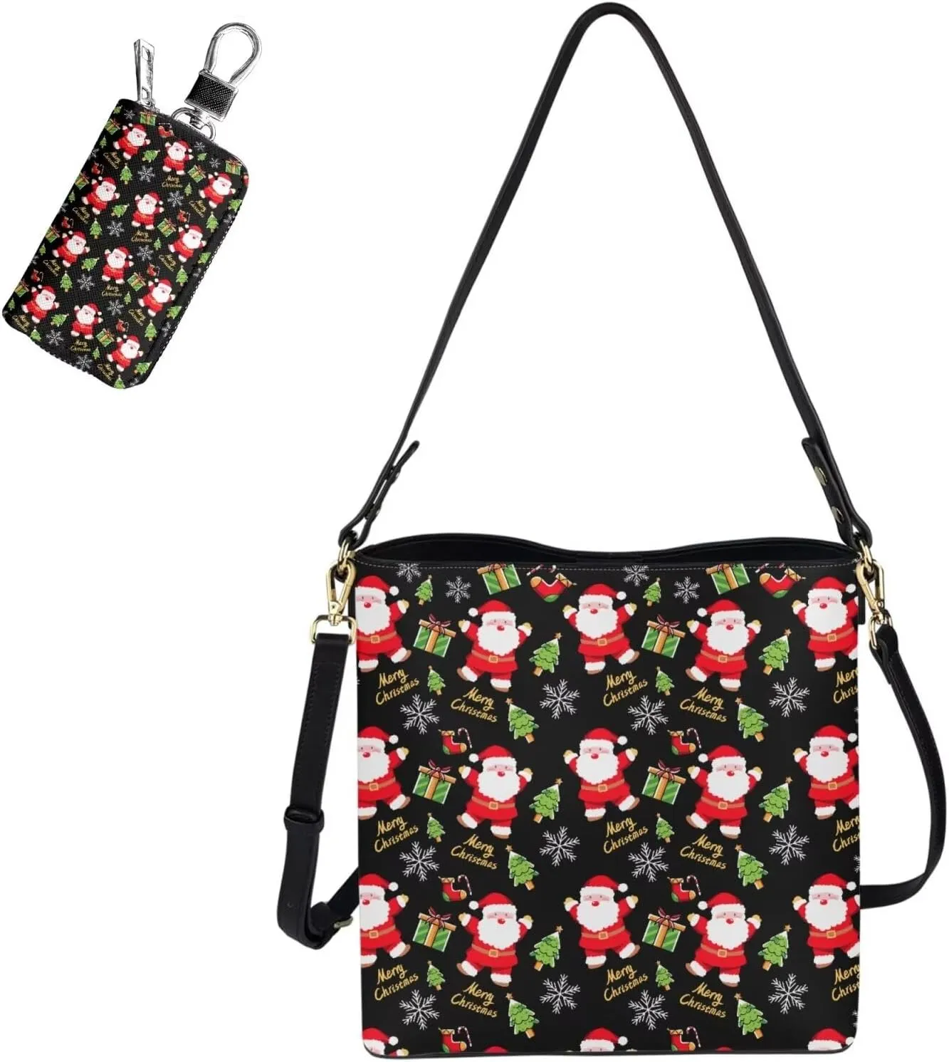 Rnyleeg Crossbody Bag for Women Leather Hobo Handbag with Pocket Bucket Bag with 2 pcs Adjustable Strap Matching Car Key Case